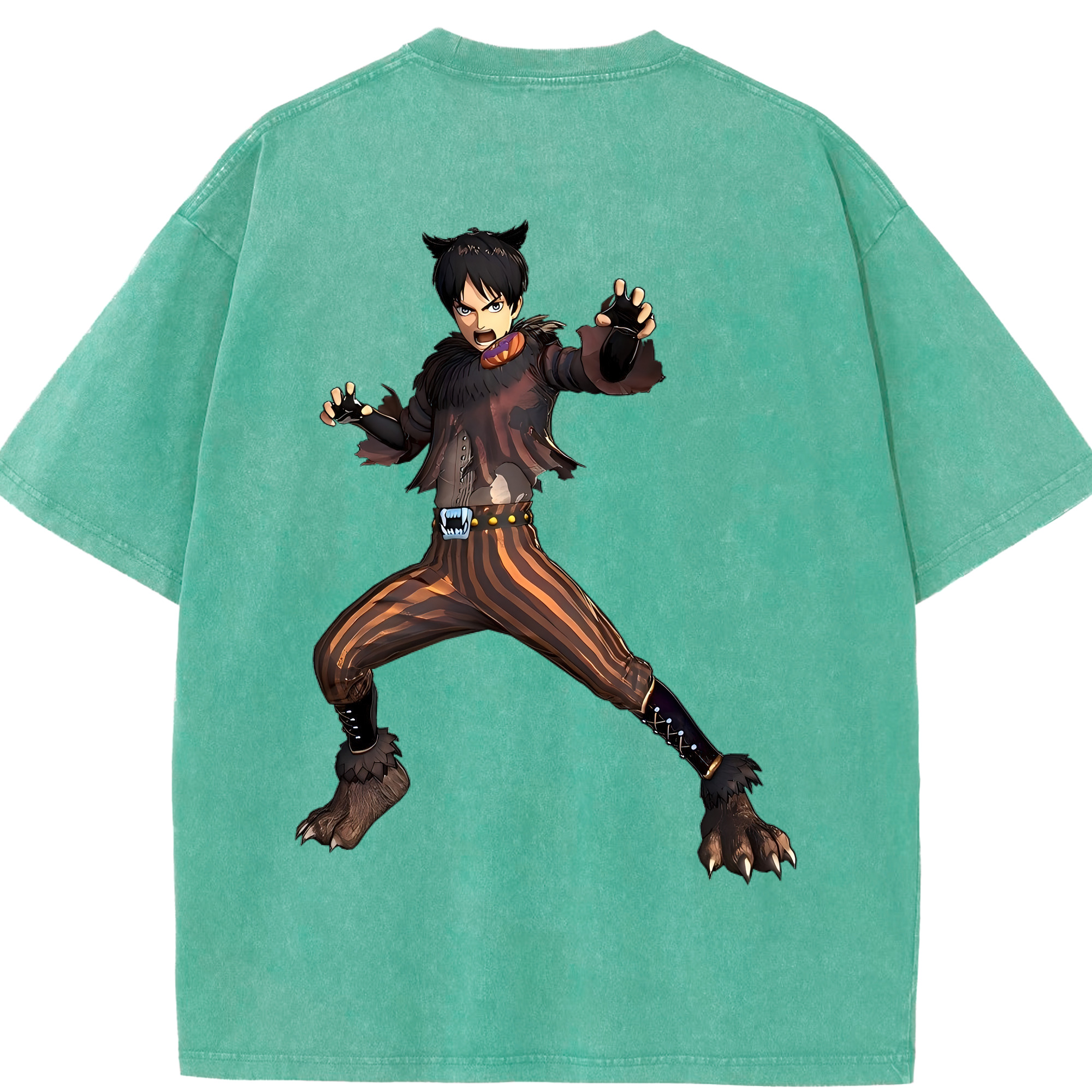 （画像用） 進撃の巨人 エレン･イェーガー Attack on Titan Eren Jäger 綿100% ヴィンテージ風 半袖Tシャツ（背面プリント）